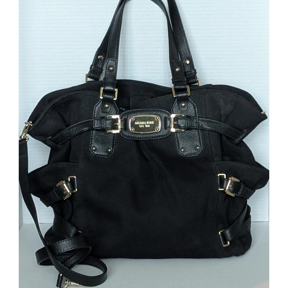 Michael Kors Gansevoort Large Tote Bag Black Leather Canvas Shoulder Handbag MK